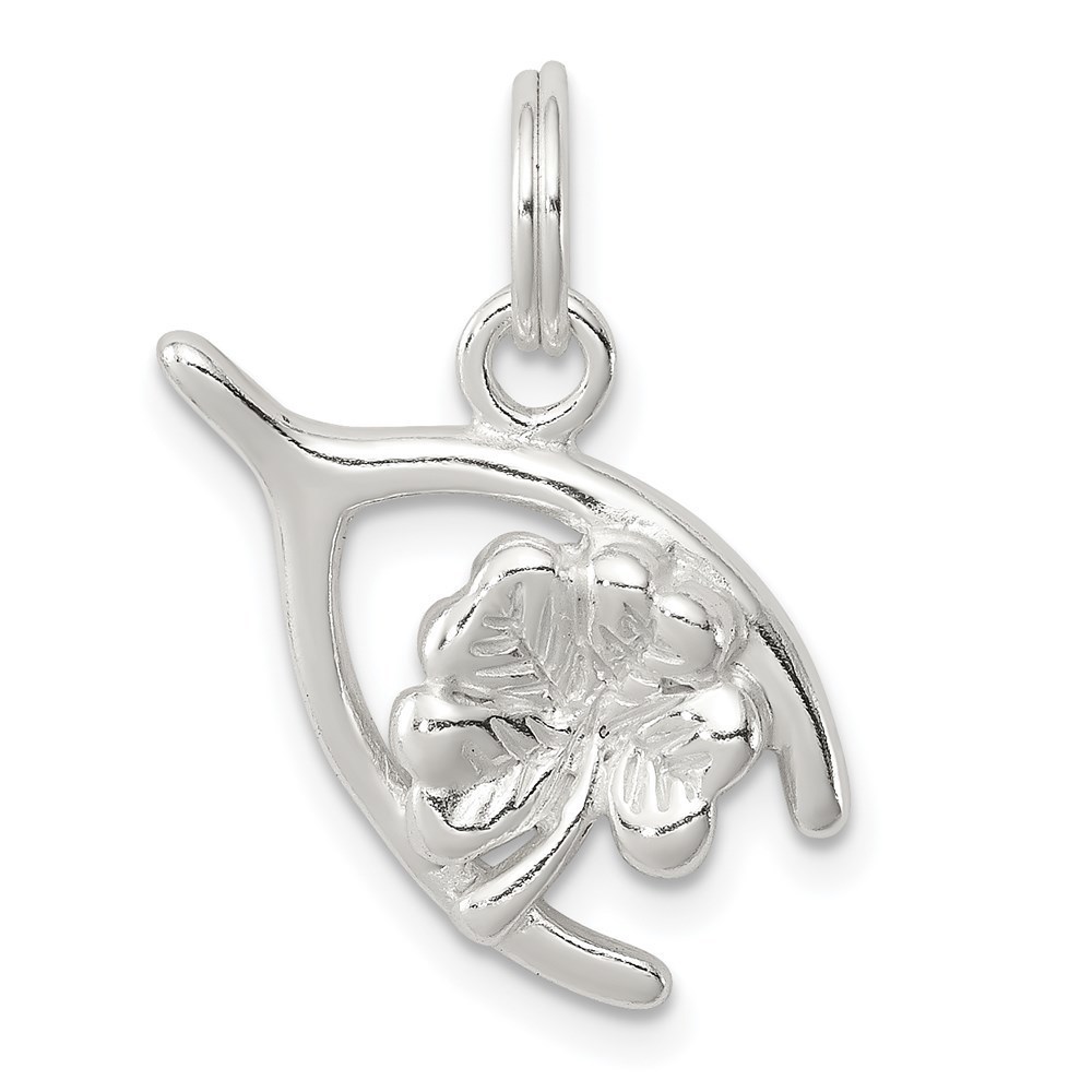 Million Charms 925 Sterling Silver Four Leaf Clover Shamrock & Wishbone Charm